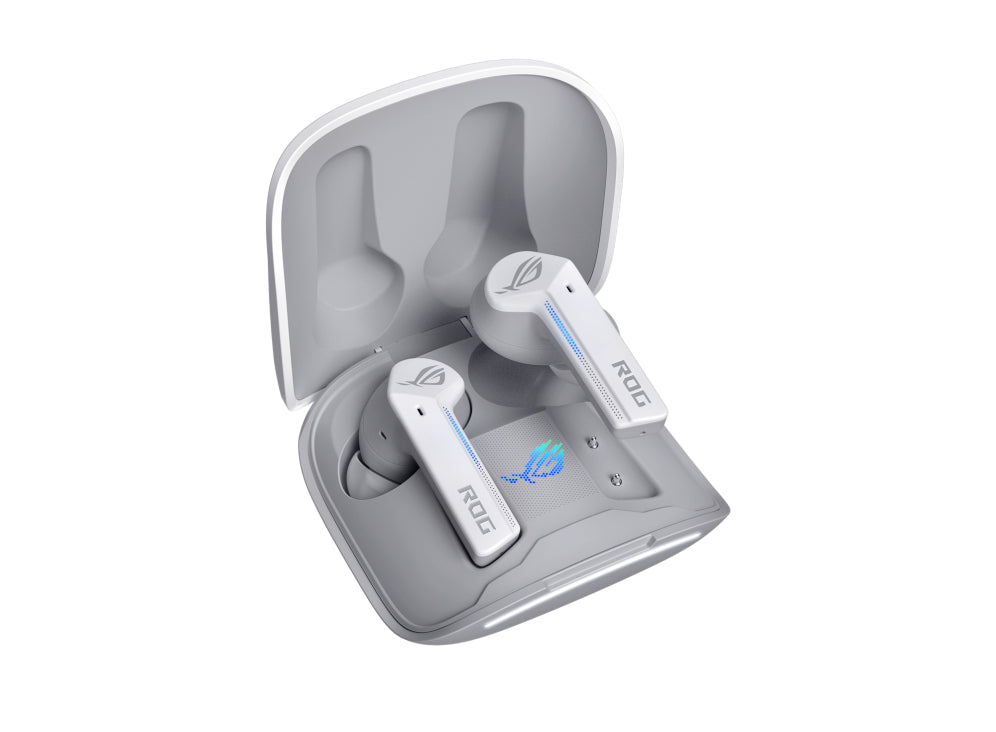Asus ROG Cetra True Wireless Earphones, Active Noise Cancellation, Ambient Mode, Charging Case, Water Resistant, Touch Controls, LED Lighting, Moonlight White