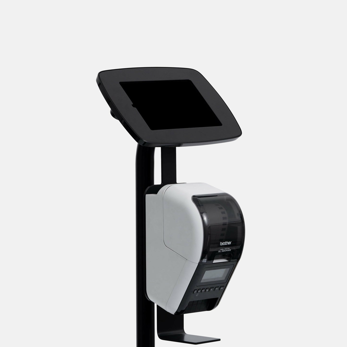 Bouncepad Original Floorstanding + Brother Printer Mount (inc USB Cable) | Exposed Front Camera and Home Button | Black | Samsung Galaxy Tab A9 and A11 8.7 Inch (2023 - 2025)