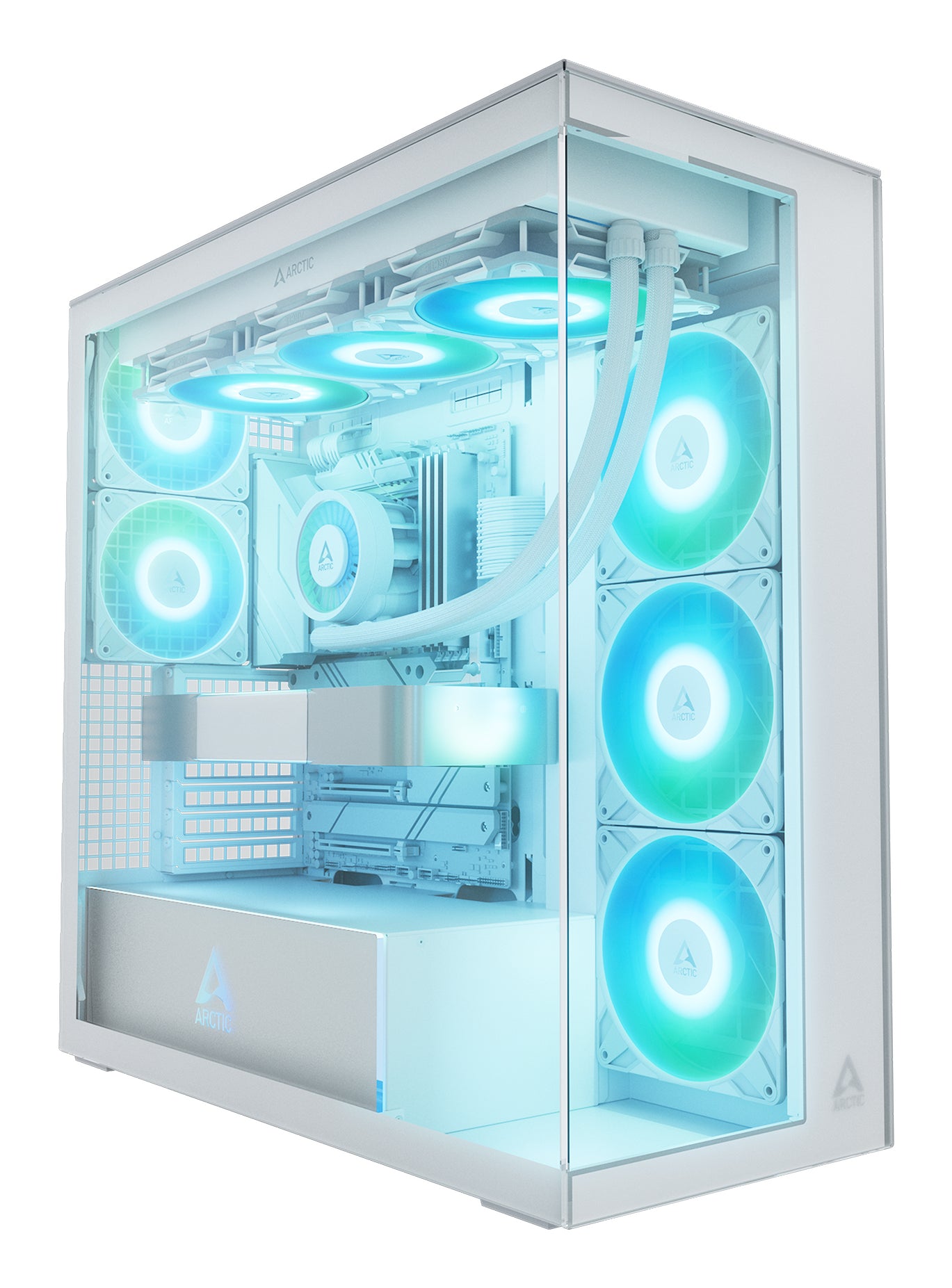 ARCTIC Xtender (White) Case w/ Clear Glass Side and Front, E-ATX, 5x ARGB Fans, ARGB PSU Shroud, Mesh Airflow, USB-C 10Gbps