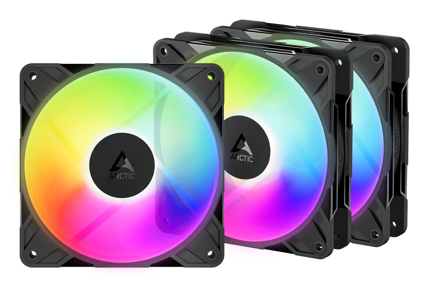 ARCTIC P12 Pro ARGB 120mm PWM Reverse Blade Case Fans w/ Cable Splitters (3 Pack), Fluid Dynamic Bearing, 500-3000 RPM, Black