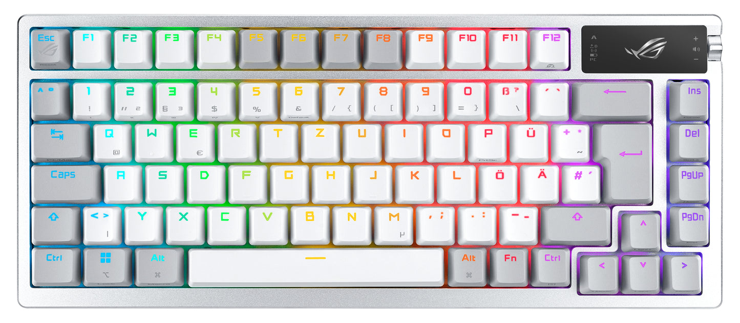Asus ROG AZOTH Compact 75% Mechanical RGB Gaming Keyboard, Wireless/Btooth/USB, Hot-Swap ROG NX Snow Switches, OLED Display, Control Knob, Mac Support, White