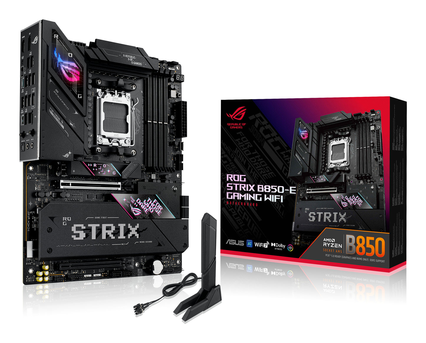 Asus ROG STRIX B850-E GAMING WIFI, AMD B850, AM5, ATX, 4 DDR5, HDMI, DP, USB4, Wi-Fi 7, 5G LAN, PD 30W, RGB, 5x M.2