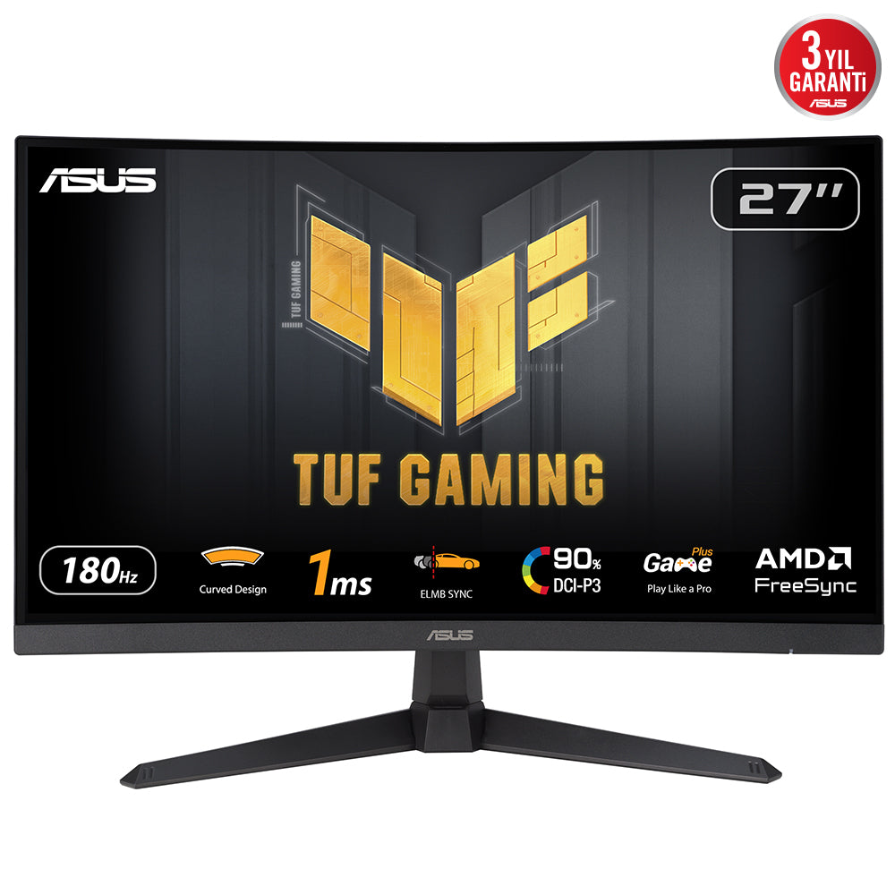 Asus 27" TUF Gaming Curved Monitor (VG27VQ3B), 1920 x 1080, 1ms, 2 HDMI, DP, 180Hz, ELMB SYNC, Freesync, VESA