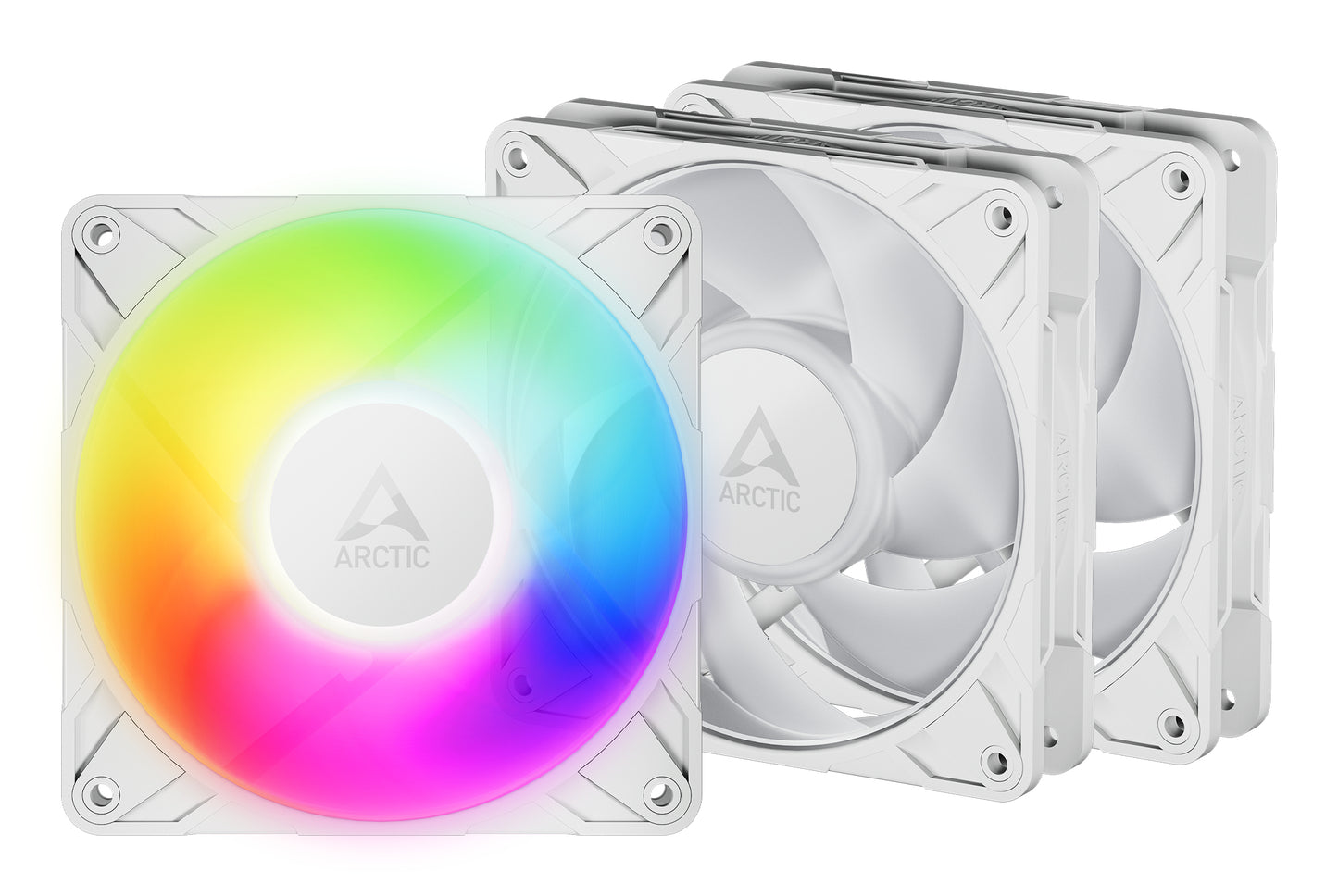 ARCTIC P12 Pro ARGB 120mm PWM Case Fans w/ Cable Splitters (3 Pack), Fluid Dynamic Bearing, 600-3000 RPM, White