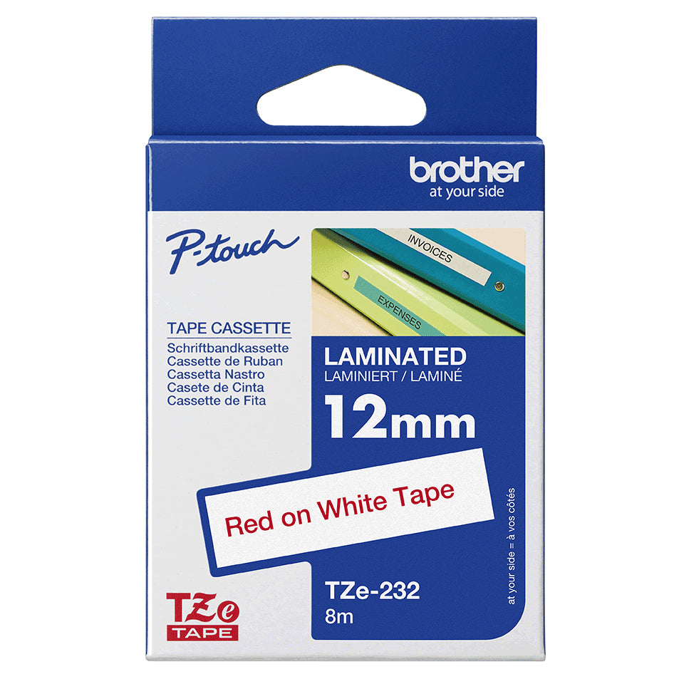 Brother TZe-232 Red on White Label Tape, 12mm x 8m, image 4