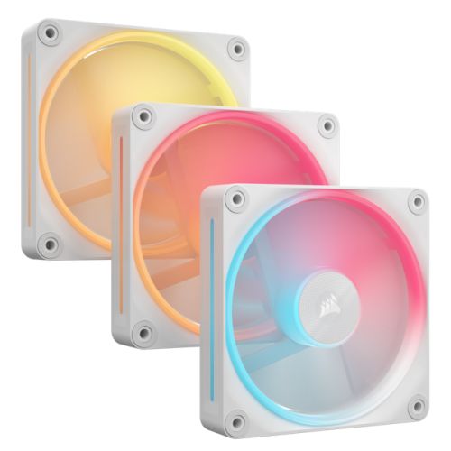 Corsair iCUE LINK LX120-R 12cm PWM Reverse Blade RGB Case Fans (3-Pack), 18 RGB LEDs, Magnetic Dome Bearing, 2400 RPM, iCUE LINK Hub Included, White