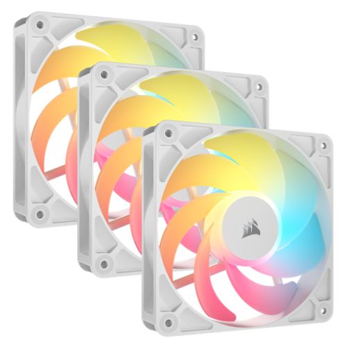 Corsair RS120-R ARGB 12cm PWM Reverse Blade RGB Case Fans (3-Pack), 8 RGB LEDs, Daisy-Chain, Magnetic Dome Bearing, 2100 RPM, White