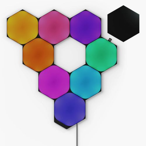Nanoleaf Shapes Limited Edition Ultra Black Hexagons Starter Kit (9-Panels), RGB, Create an Illuminated Display, Ultra-Thin Panels, Screen Mirror/Music Reaction, App/Voice/Manual Control