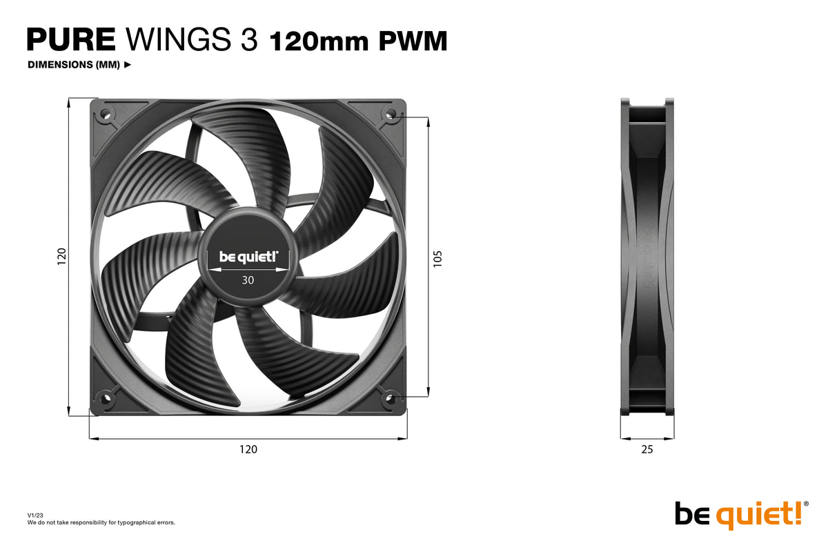 be quiet! Pure Wings 3 120mm, PWM Triple Pack Computer case Fan 12 cm Black 3-Pack, image 5