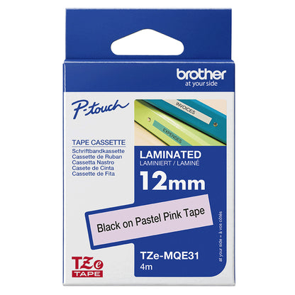 Brother TZe-MQE31 Black on Pink Label Tape, 12mm x 8m, image 4