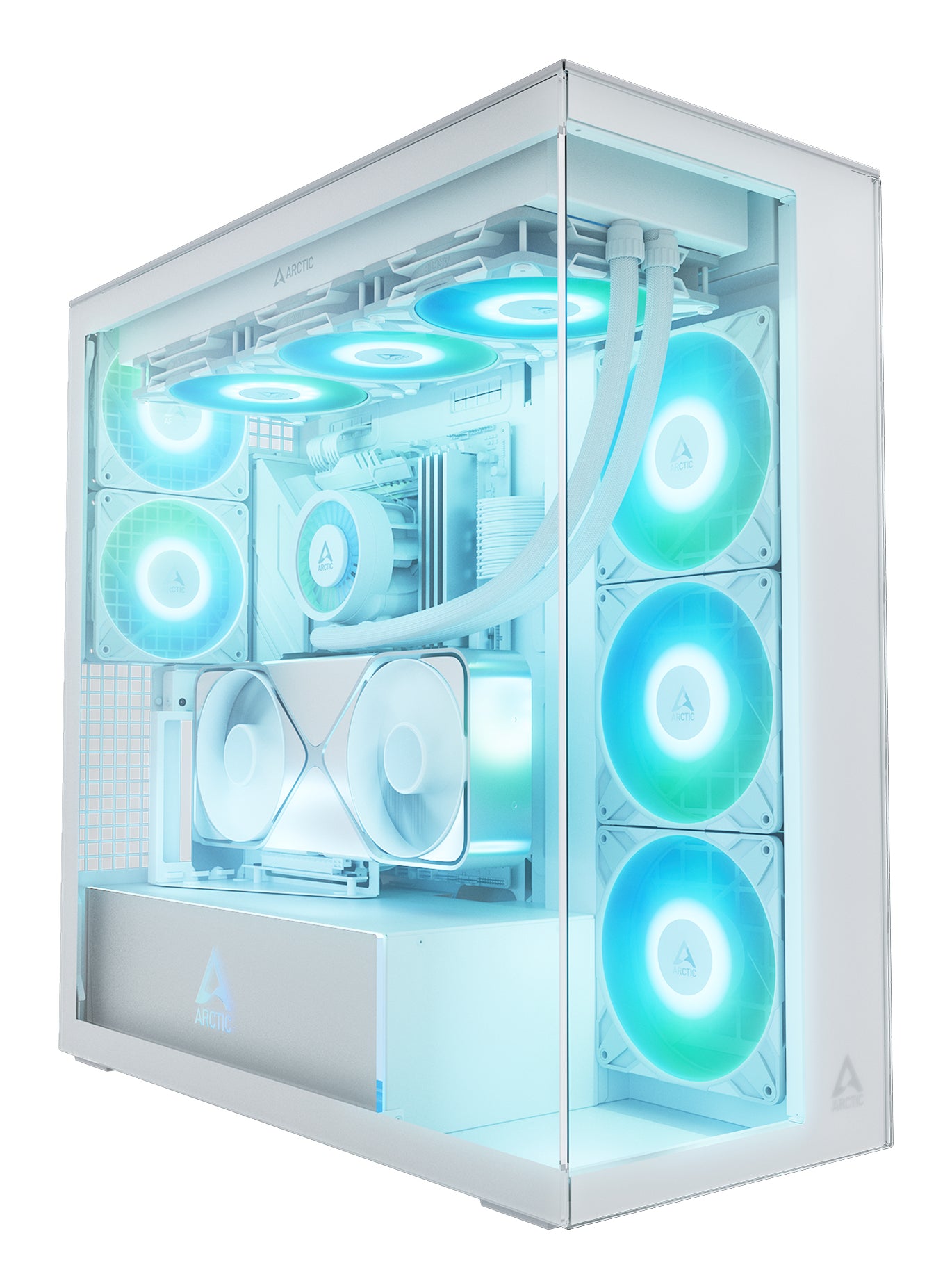 ARCTIC Xtender (VG White) Case w/ Clear Glass Side and Front, E-ATX, 5x ARGB Fans, ARGB PSU Shroud, Mesh Airflow, GPU Vertical Mount, USB-C 10Gbps