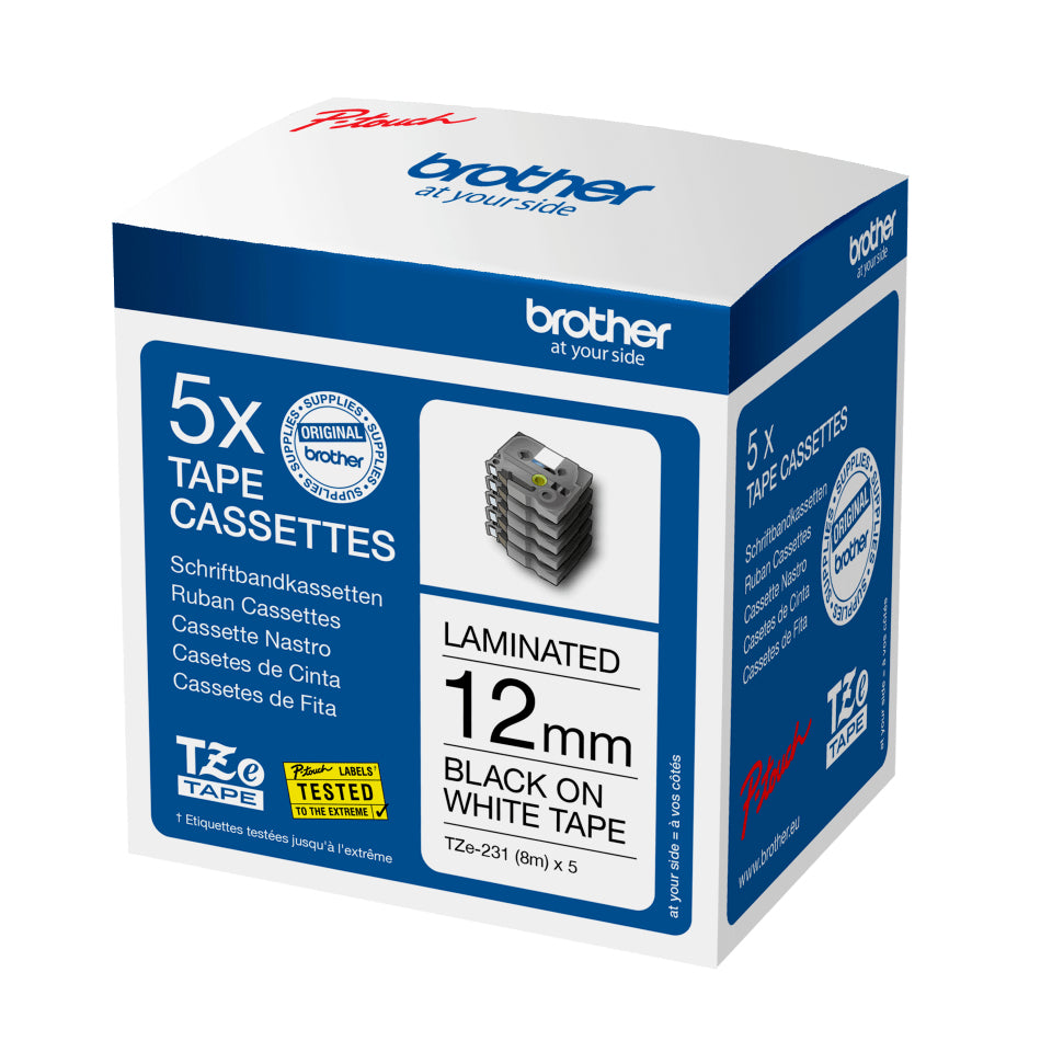 Brother TZe-231M5 Black on White Label Tape, 12mm x 8m, image 2