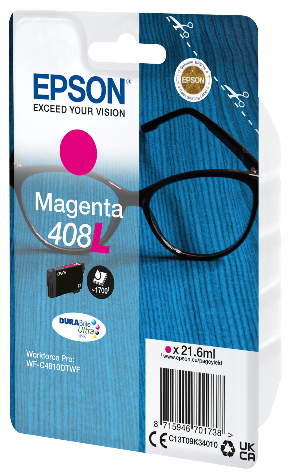 Epson 408L Genuine Magenta High-Yield Ink Cartridge, 1,700 Pages, image 2