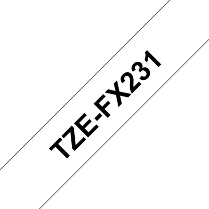 Brother TZe-FX231 Black on White Label Tape, 12mm x 8m