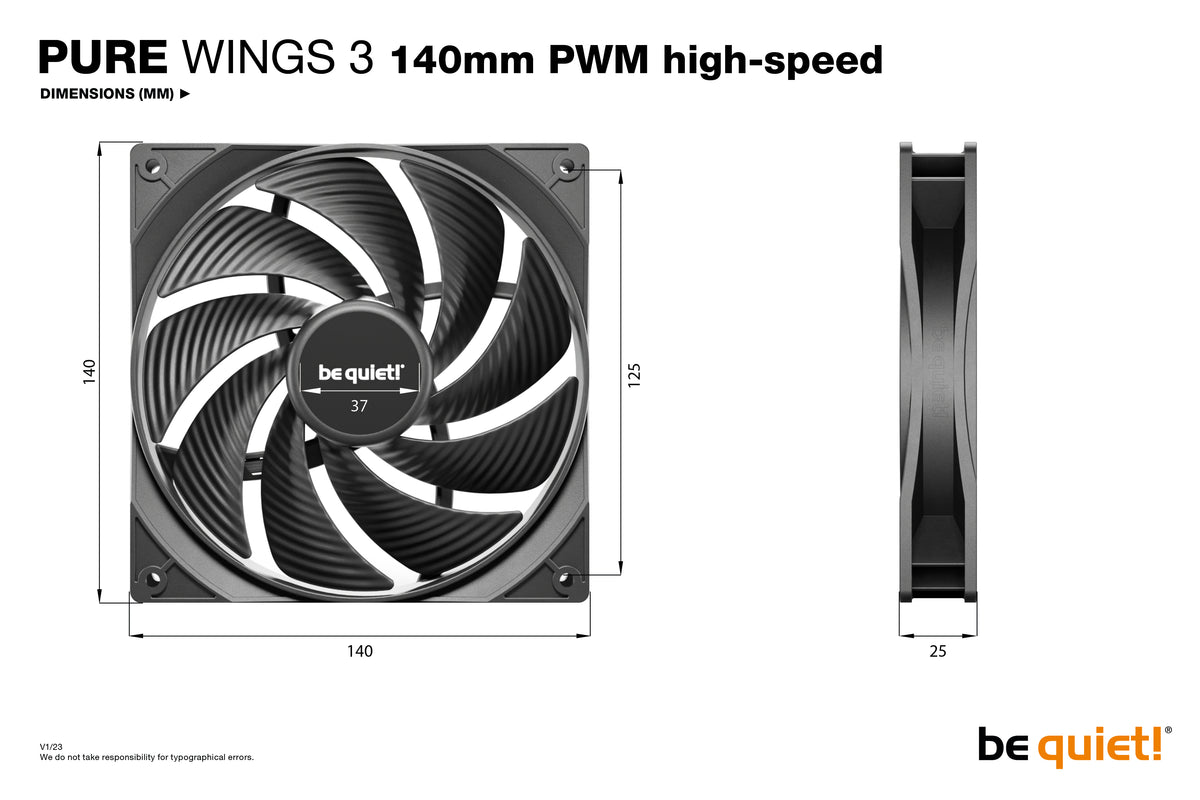 be quiet! Pure Wings 3 140mm PWM high-speed Computer case Fan 14 cm Black, image 5