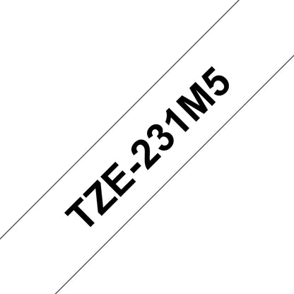 Brother TZe-231M5 Black on White Label Tape, 12mm x 8m