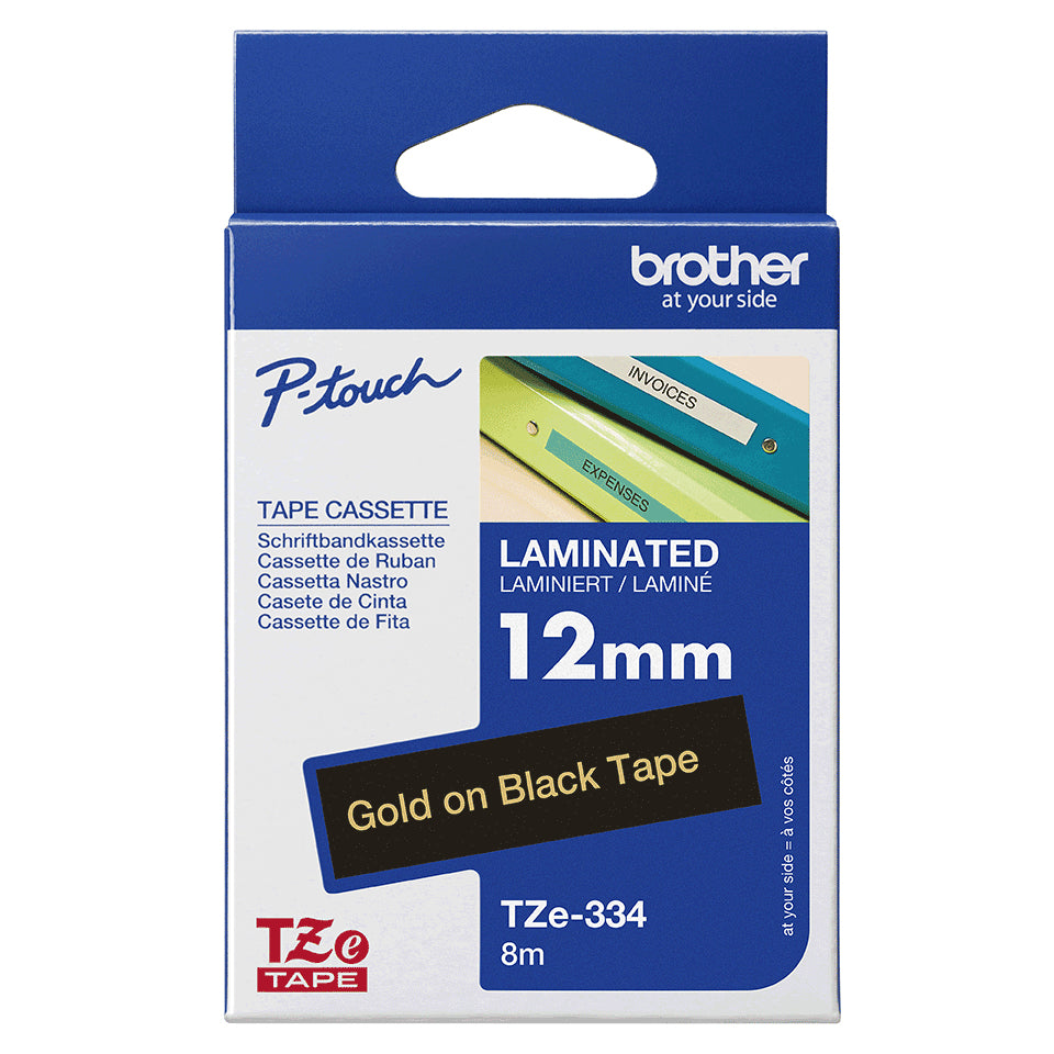 Brother TZe-334 Gold on Black Laminated Tape, 12mm x 8m, image 4