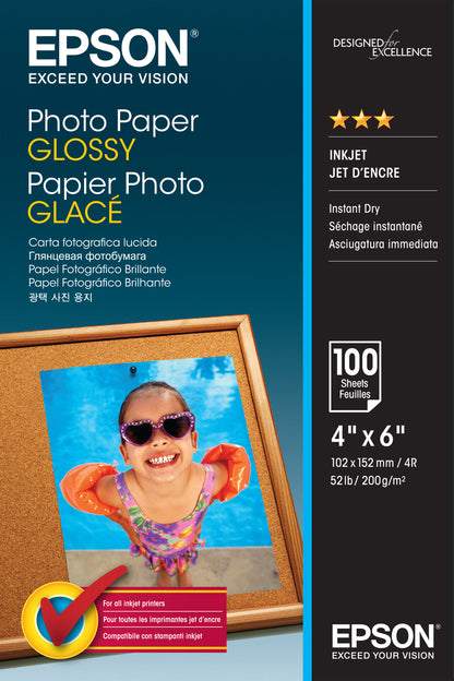 Epson Glossy Photo Paper (100 x 150mm), 200g/m², 100 sheets