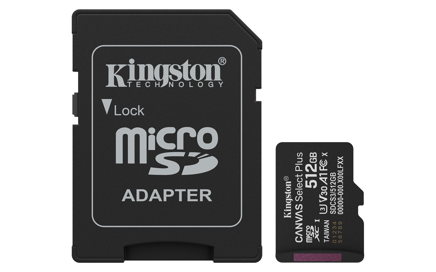 Kingston 512GB Canvas Select Plus Gen3 MicroSDXC Card with SD Adapter, UHS-I Class 10, U3, V30, A1 App Performance, 150MB/s
