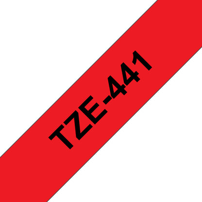 Brother TZe-441 Black on Red Laminated Tape, 18mm x 8m