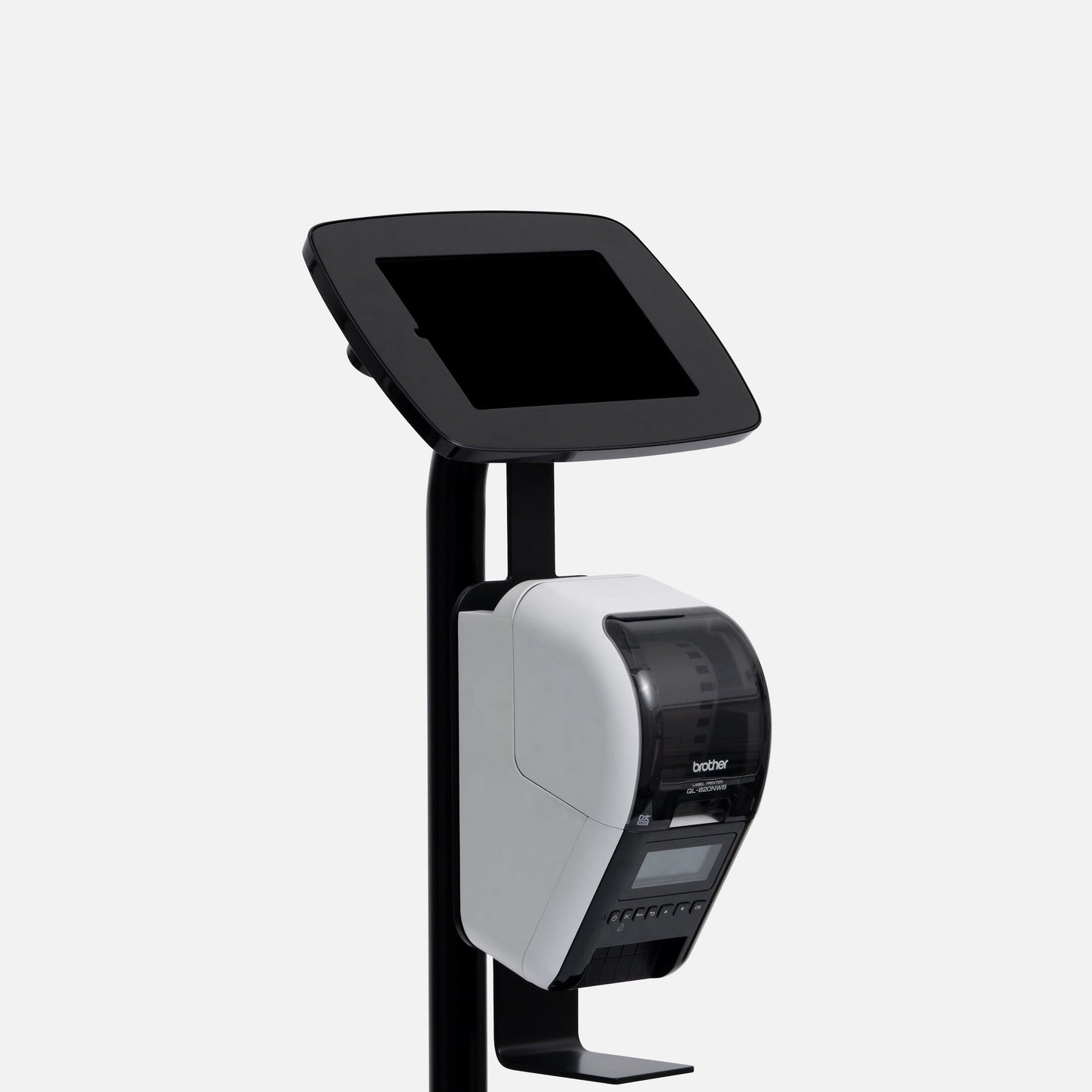 Bouncepad Original Elevate + Brother Printer Mount (inc USB Cable) | Apple iPad Mini 6 / 7 Gen 8.3 (2021 - 2024) | Black | Covered Front Camera and Home Button