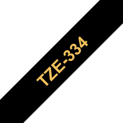 Brother TZe-334 Gold on Black Laminated Tape, 12mm x 8m