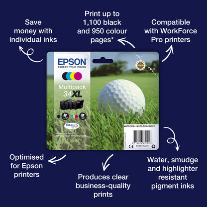Epson 34 Genuine 4-Colour High-Yield Ink Multipack, 1,100 Pages, image 3