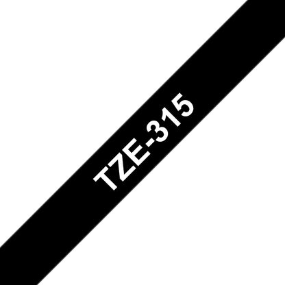 Brother TZe-315 White on Black Laminated Tape, 6mm x 8m