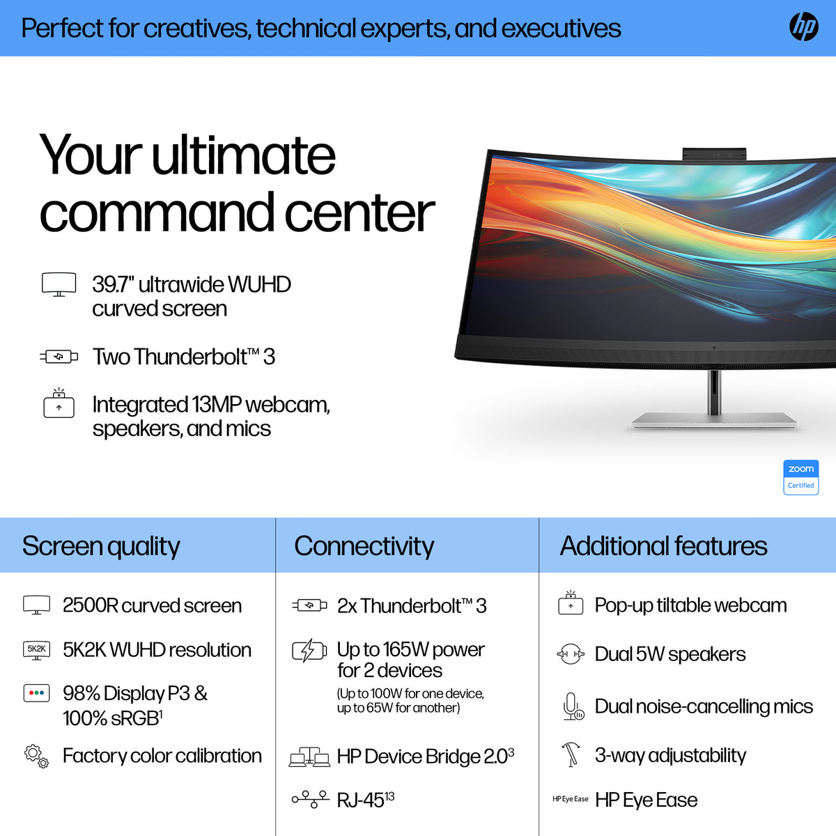 HP Series 7 Pro 39.7 inch 5K2K Conferencing Monitor-740pm 39.7" 5120x2160 IPS Monitor, 8Y2R2AA#ABU, image 4