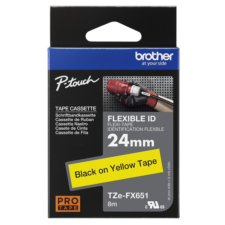 Brother TZe-FX651 Black on Yellow Label Tape, 24mm x 8m, image 5