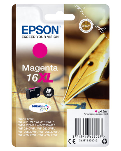 Epson 16XL Genuine Magenta High-Yield Ink Cartridge, 450 Pages