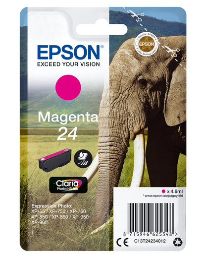Epson 24 Genuine Magenta Ink Cartridge, 360 Pages