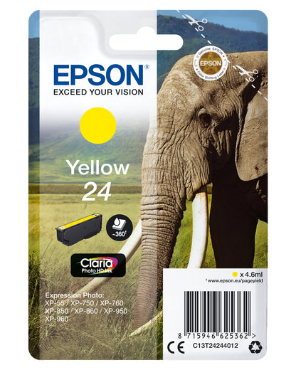 Epson 24 Genuine Yellow Ink Cartridge, 360 Pages