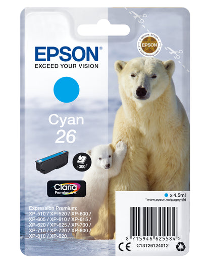Epson 26 Genuine Cyan Ink Cartridge, 300 Pages