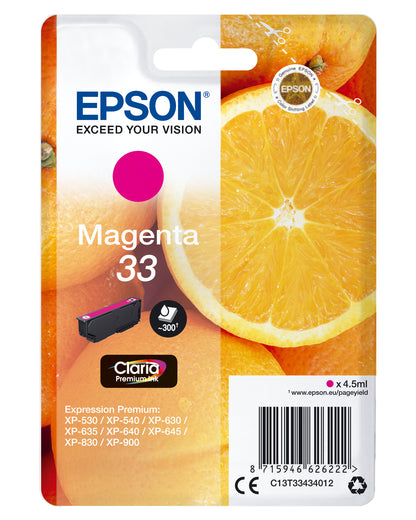 Epson 33 Genuine Magenta Ink Cartridge, 300 Pages