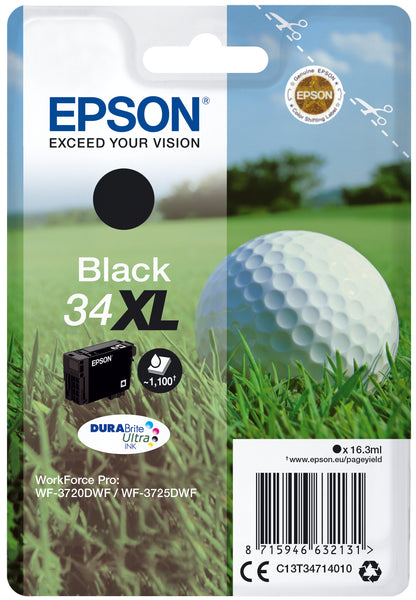 Epson 34XL Genuine Black High-Yield Ink Cartridge, 1,100 Pages