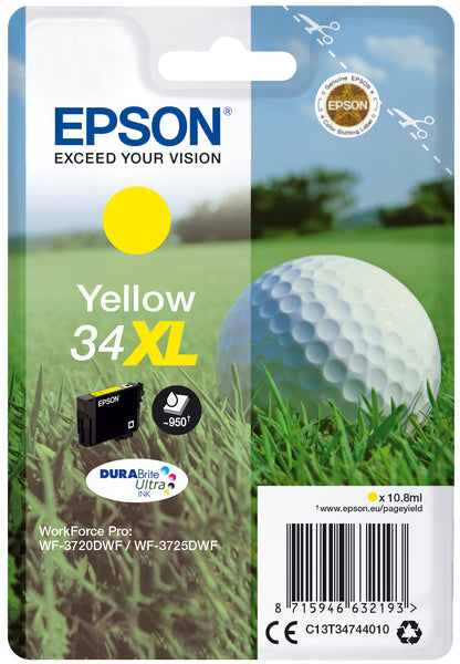 Epson 34XL Genuine Yellow High-Yield Ink Cartridge, 950 Pages