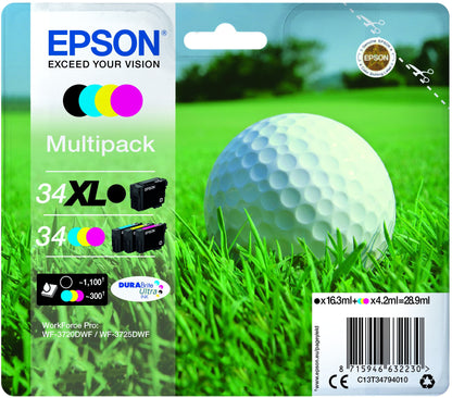 Epson 34 Genuine 4-Colour High-Yield Ink Multipack, 1,100 Pages