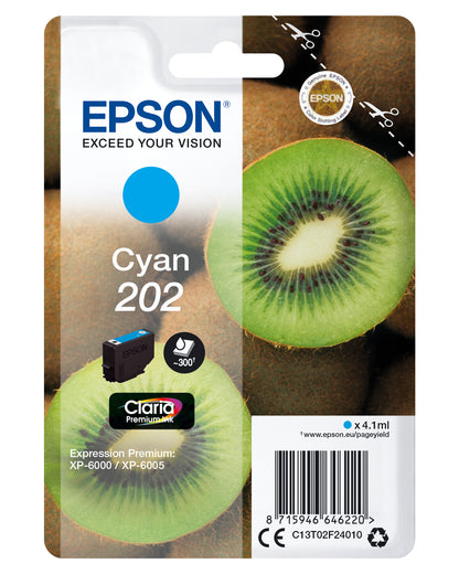 Epson 202 Genuine Cyan Ink Cartridge, 300 Pages