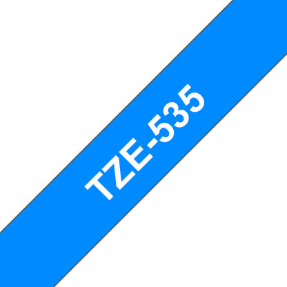 Brother TZe-535 White on Blue Laminated Tape, 12mm x 8m