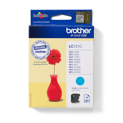 Brother LC-121C Genuine Cyan Ink Cartridge, 300 Pages