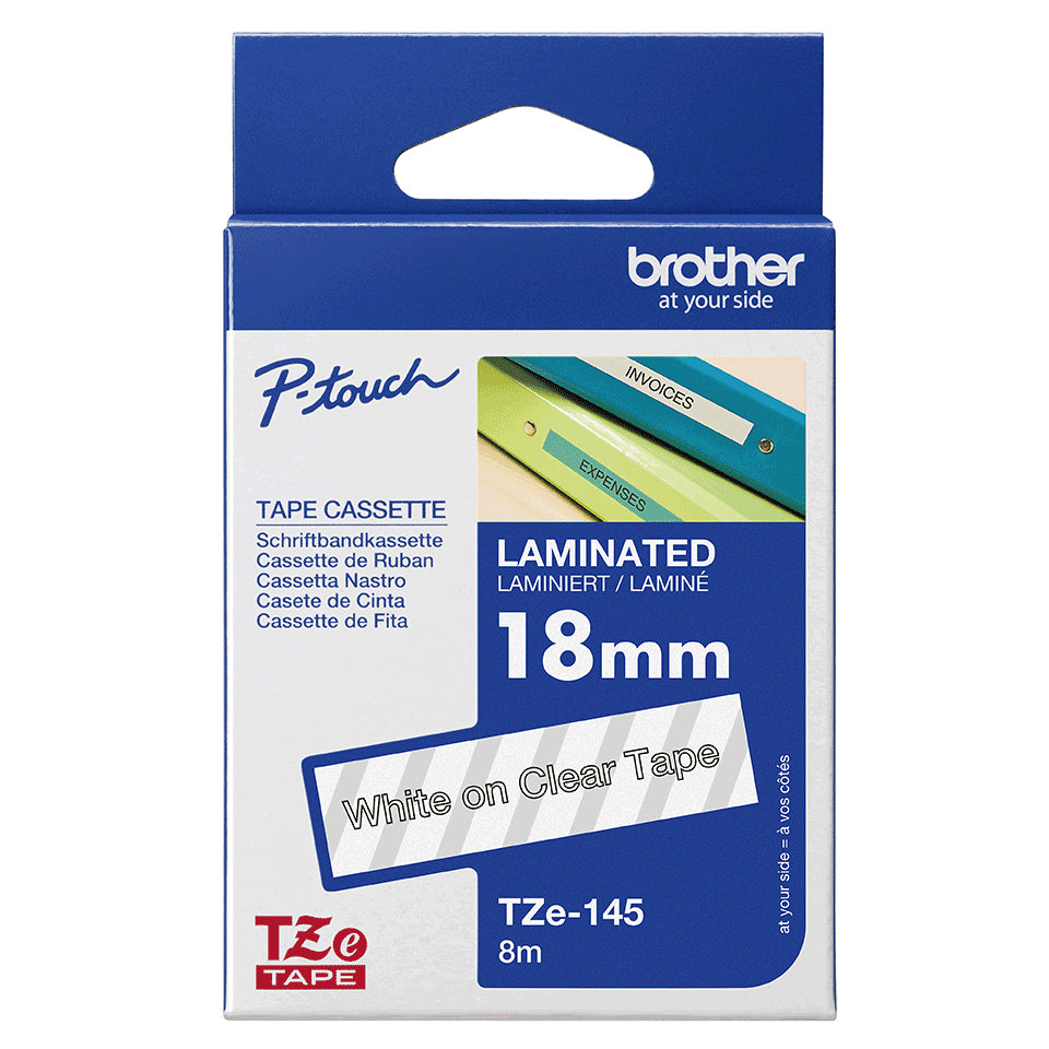 Brother TZe-145 White on Transparent Laminated Tape, 18mm x 8m, image 4
