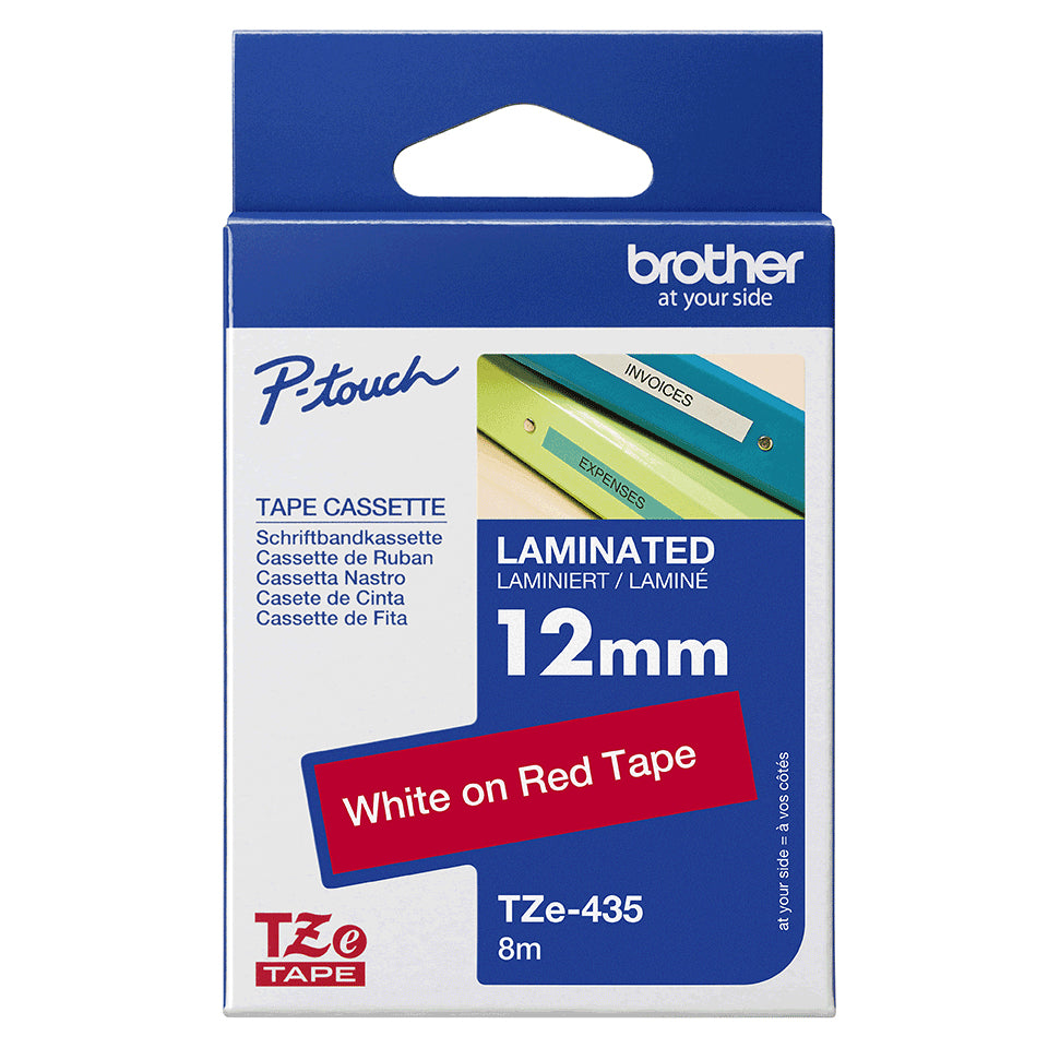 Brother TZe-435 White on Red Label Tape, 12mm x 8m, image 4
