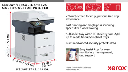 Xerox VersaLink B625 A4 61ppm Duplex Copy/Print/Scan/Fax PS3 PCL5e/6 2 Trays 650 Sheets, image 5