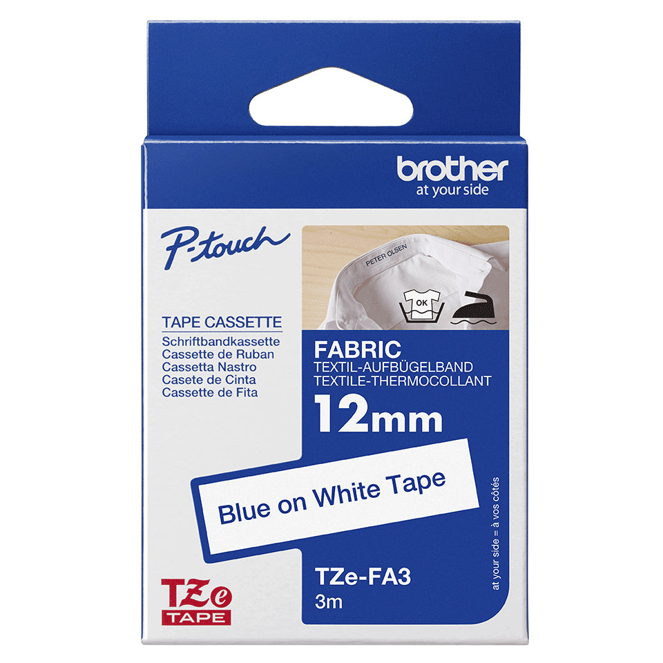 Brother TZe-FA3 Blue on White Label Tape, 12mm x 3m, image 4