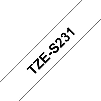 Brother TZe-S231 Black on White Extra Strength Adhesive Tape, 12mm x 8m