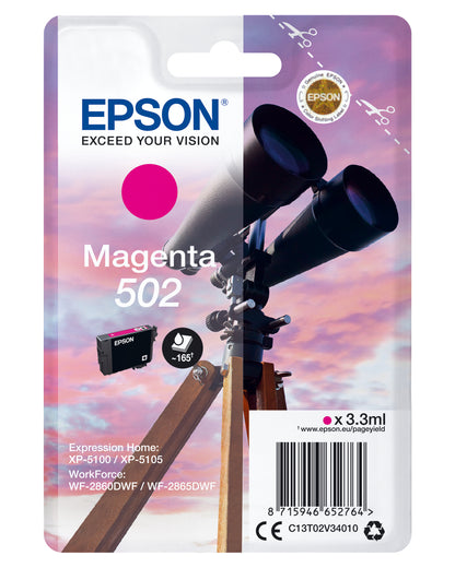 Epson 502 Genuine Magenta Ink Cartridge, 165 Pages
