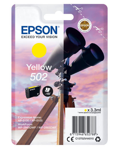 Epson 502 Genuine Yellow Ink Cartridge, 165 Pages