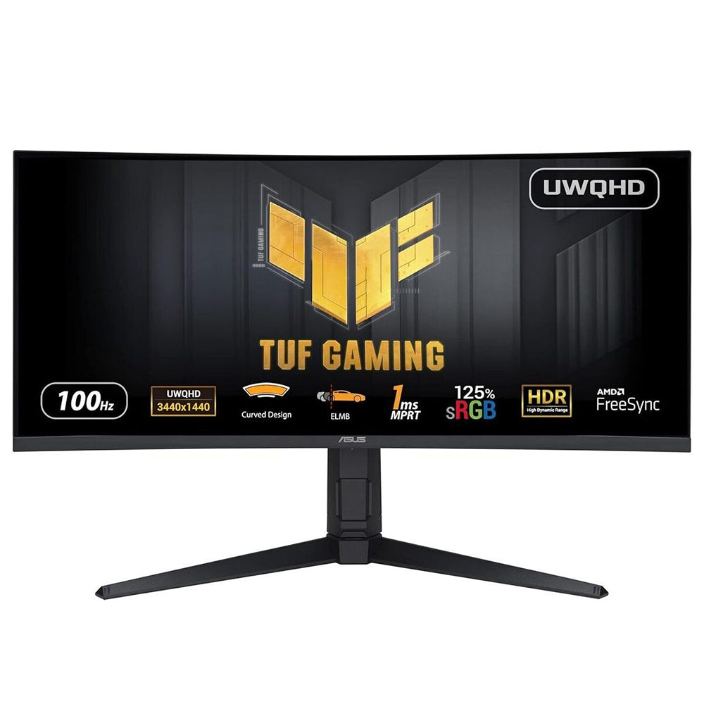 Asus 34" TUF Gaming UWQHD Ultra-wide Curved Monitor (VG34VQEL1A), 3440 x 1440, 1ms, 100Hz, USB, 125% sRGB, HDR-10, VESA