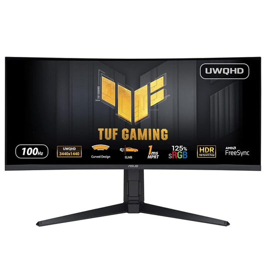 Asus 34" TUF Gaming UWQHD Ultra-wide Curved Monitor (VG34VQEL1A), 3440 x 1440, 1ms, 100Hz, USB, 125% sRGB, HDR-10, VESA